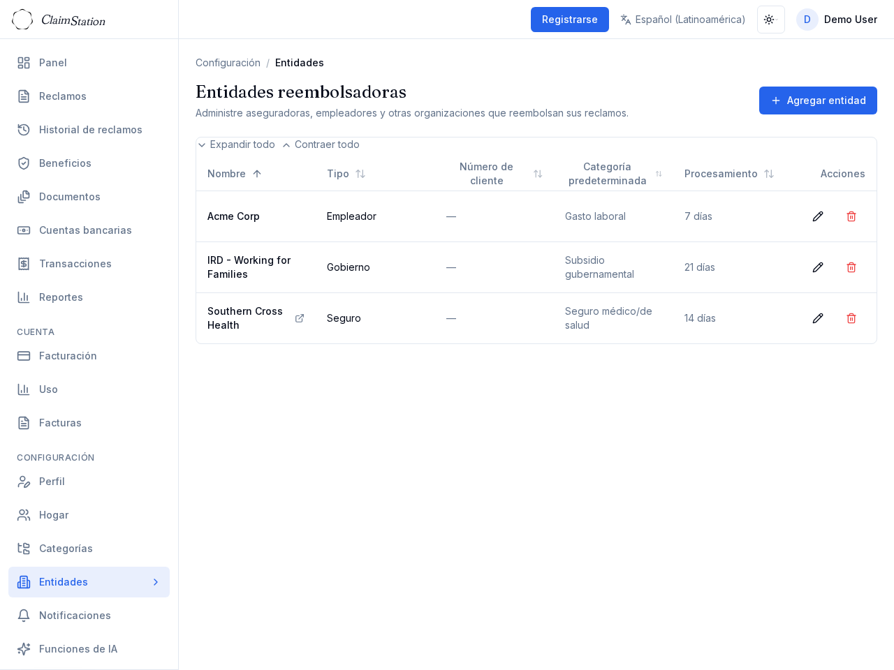 ClaimStation Settings Entities